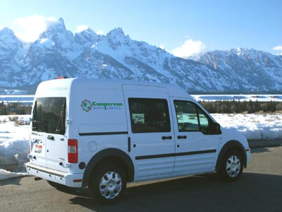 The Edelweiss campervan takes a roadside break in Grand Teton National Park