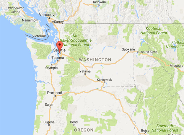 Kaar van de locatie Seattle, Washington